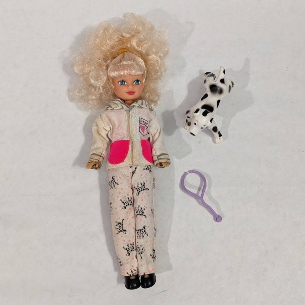 Vintage 1992 Kid Kore Animal Doctor Katie Veterinarian Doll Dalmatian Dog Set